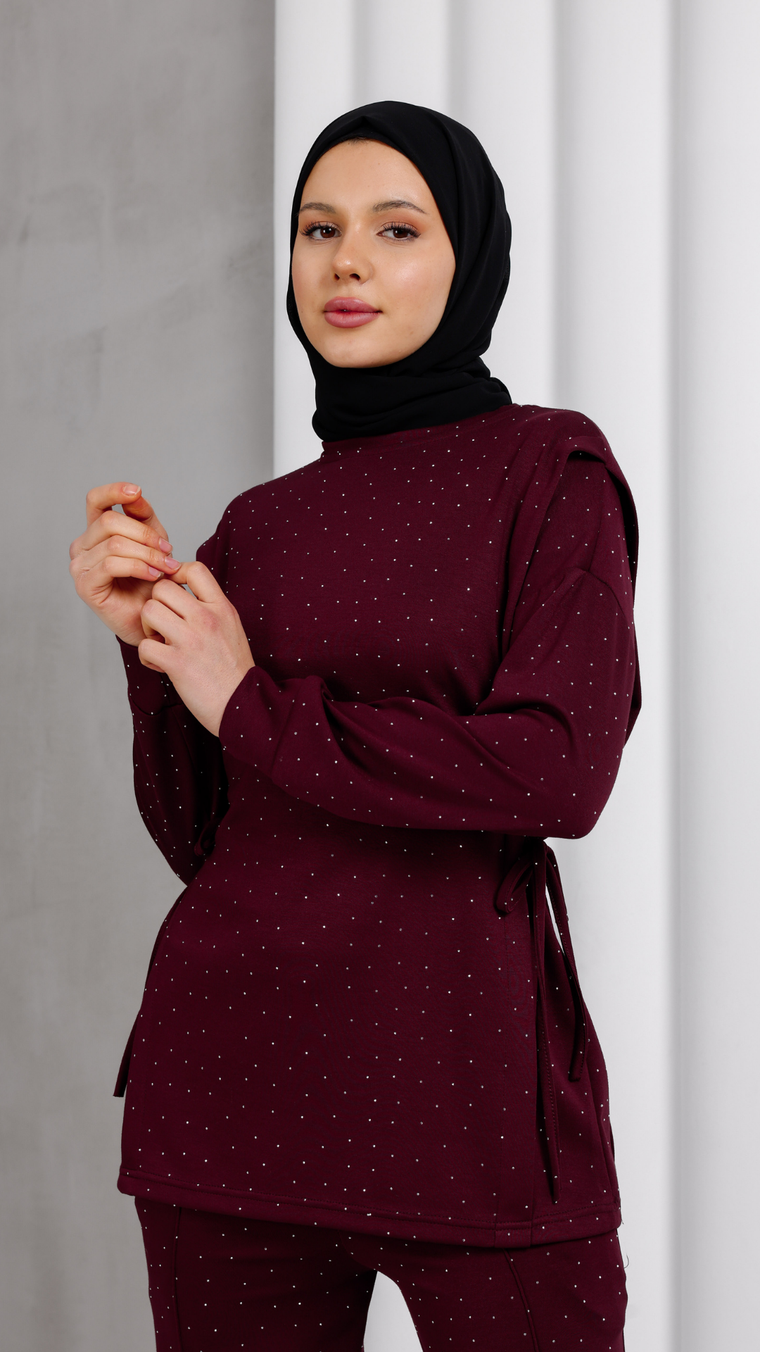 Bel Bağlamalı Taşlı Takım-Bordo