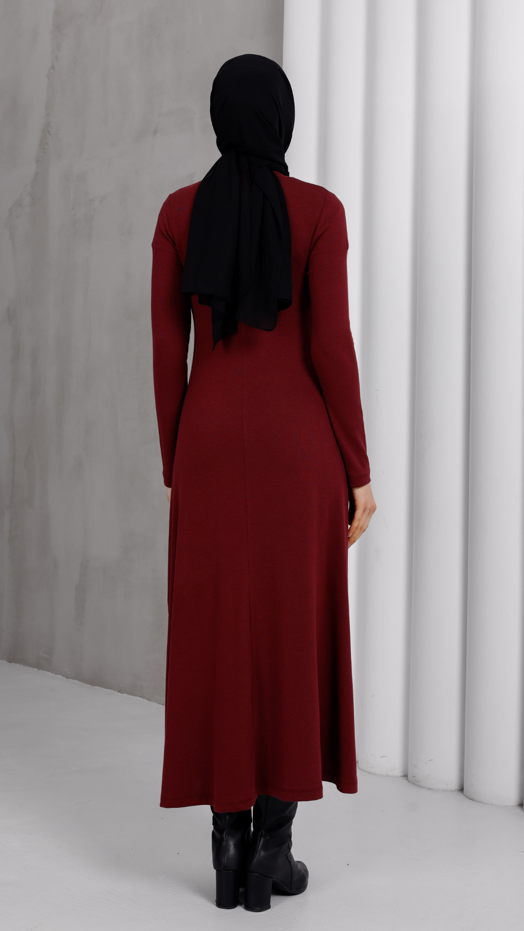 Düğme Detaylı Modal Elbis- Bordo