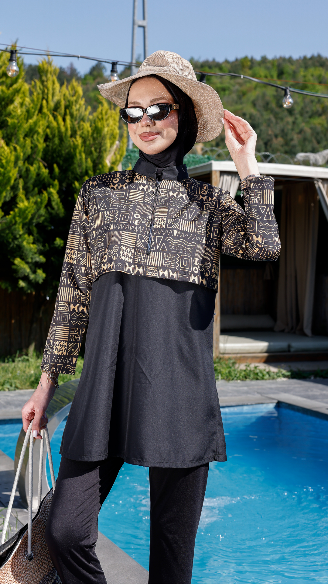 Tesettür Mayo - Siyah Gold Desenli