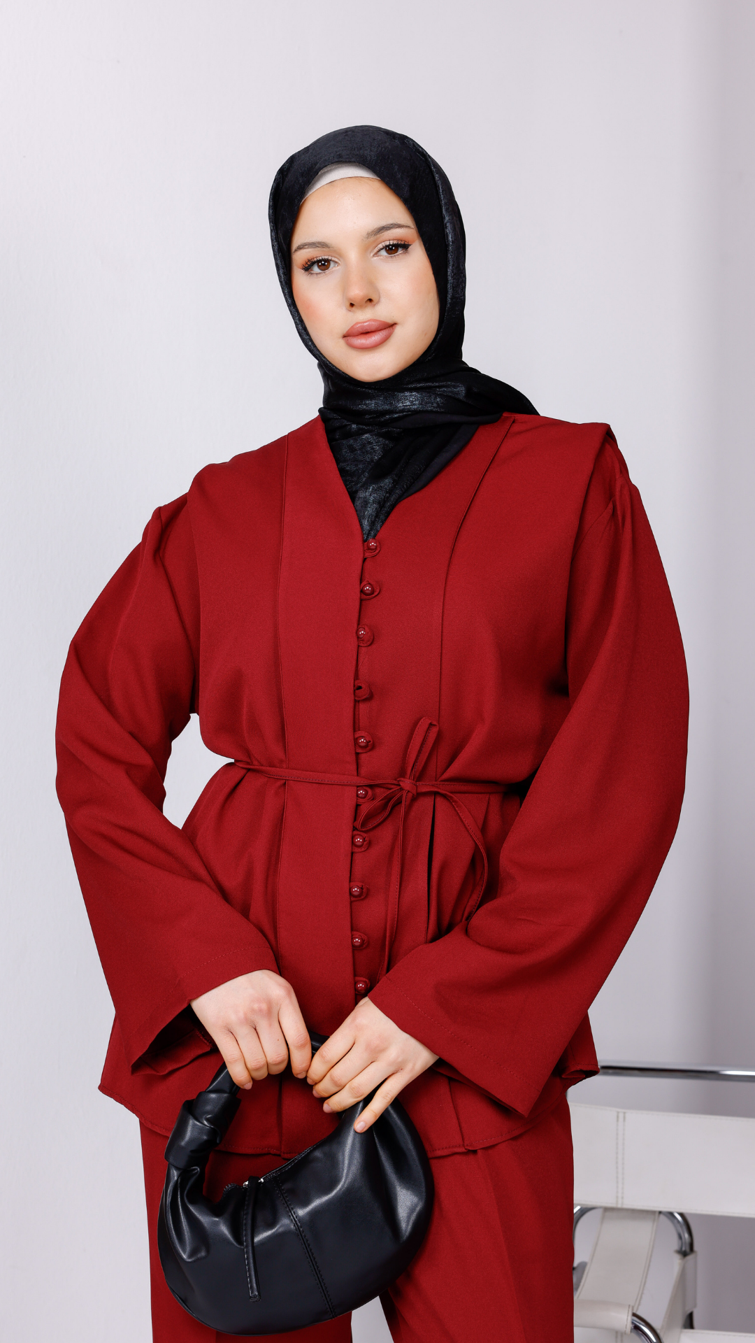 Düğme Detaylı Dabıl Takım-Bordu