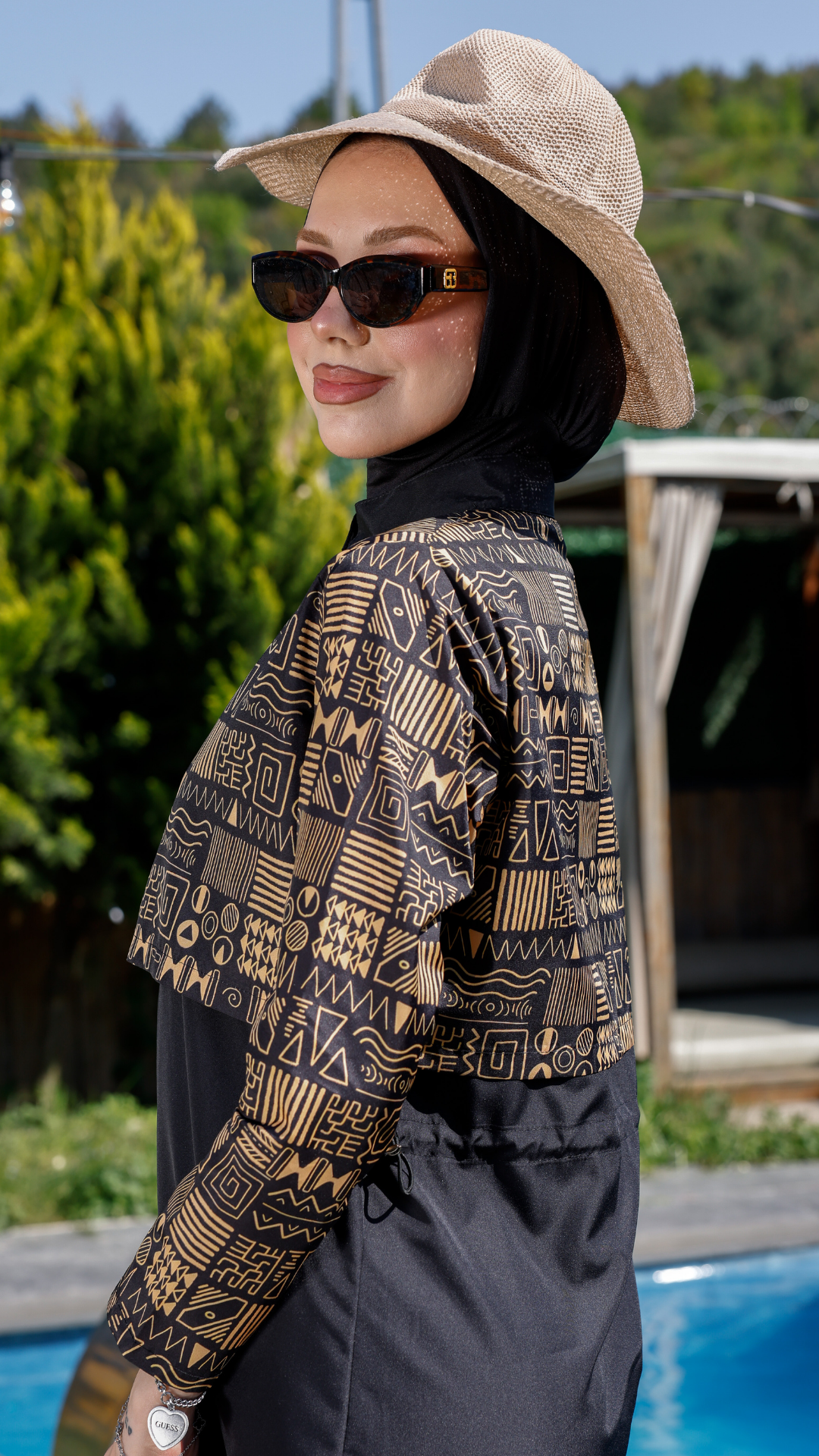 Tesettür Mayo - Siyah Gold Desenli